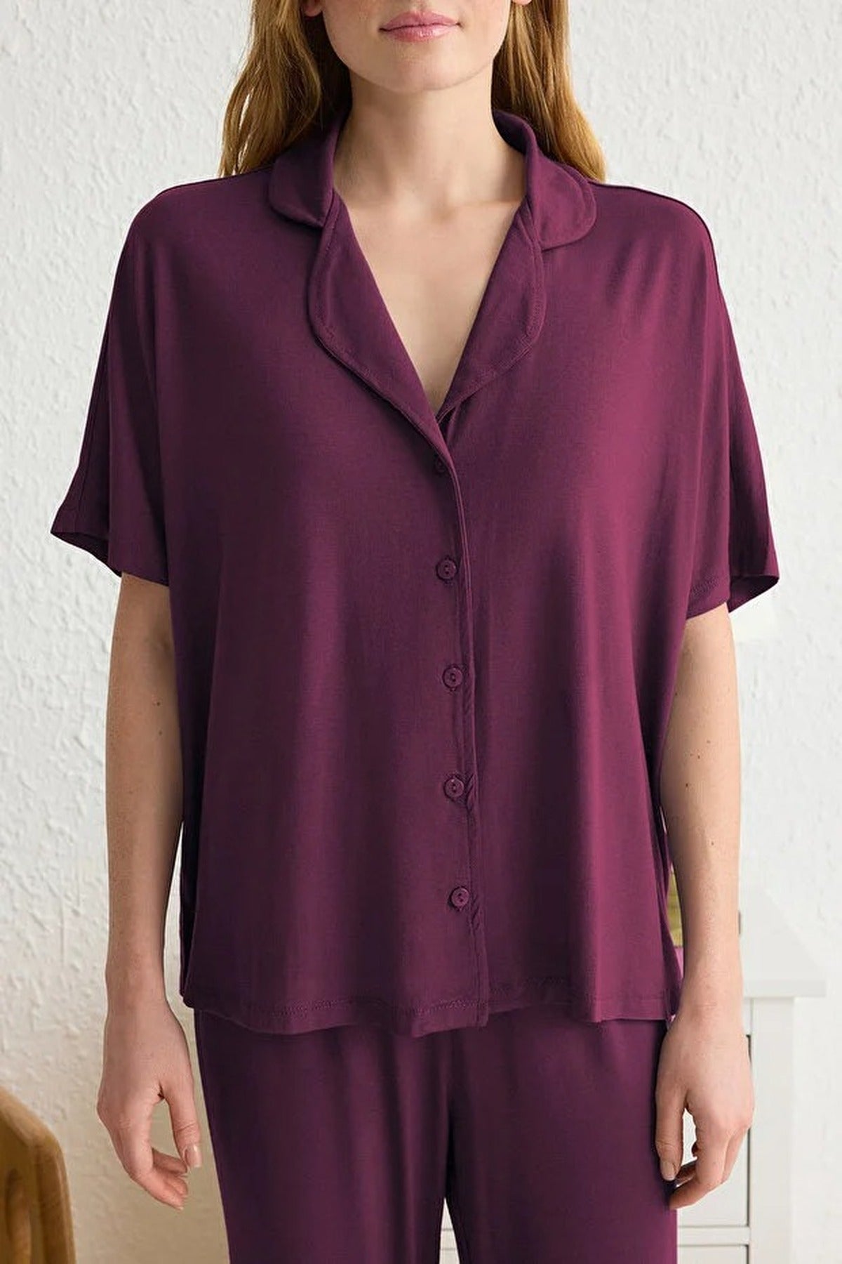 Collar Button-Through Long Sleeve Relaxed Fit Pyjama Set