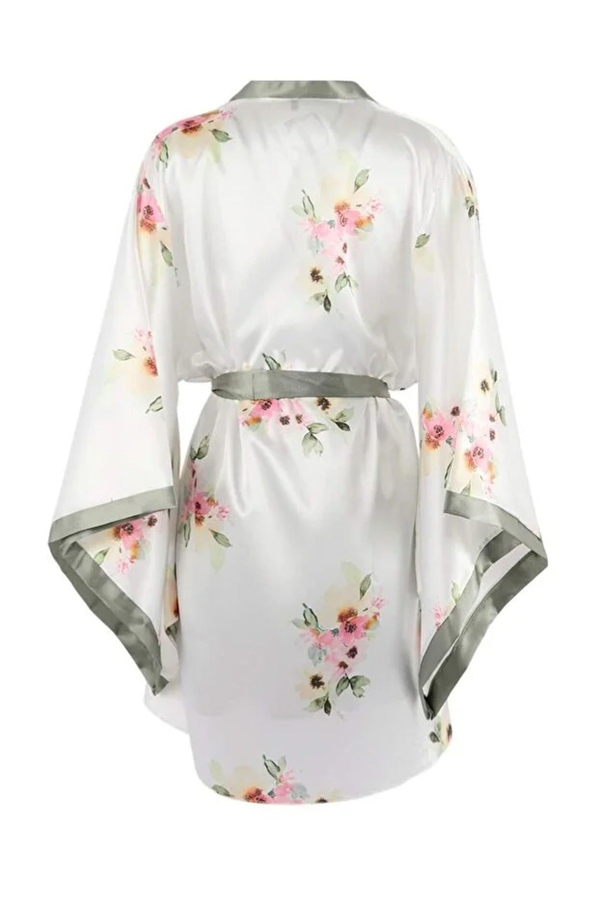 2-Piece Set Floral Satin Woven Belted Robe Nightdress