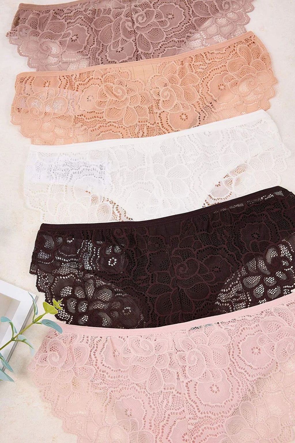 5-Pack Lace Striped High-Waisted Classic Knitted Panties