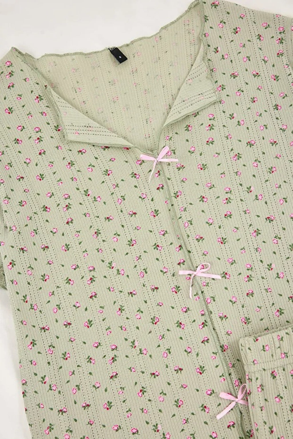 2-Piece 100% Cotton Floral Ribbon Knit Pajama Set