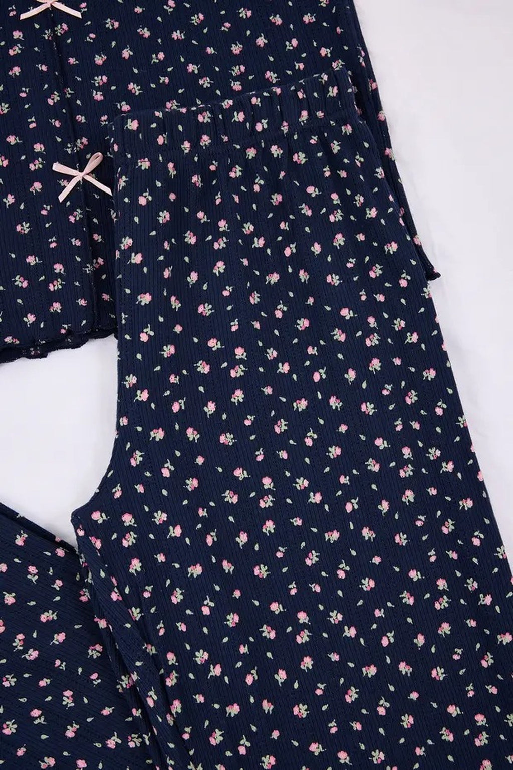 2-Piece 100% Cotton Floral Ribbon Knit Pajama Set