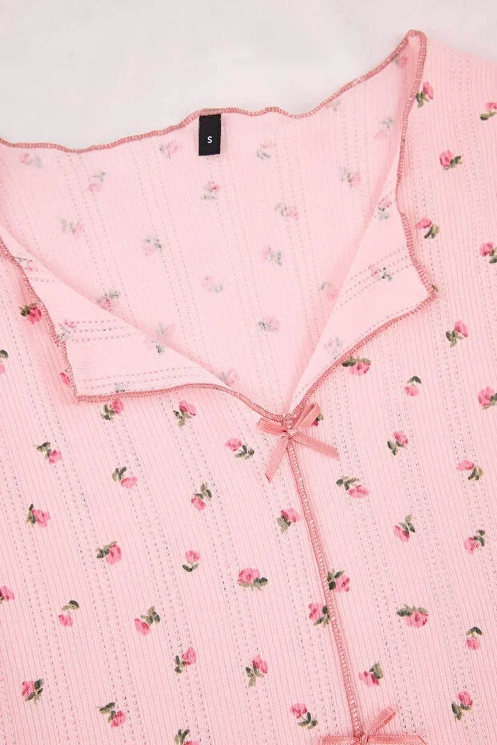2-Piece 100% Cotton Floral Ribbon Knit Pajama Set