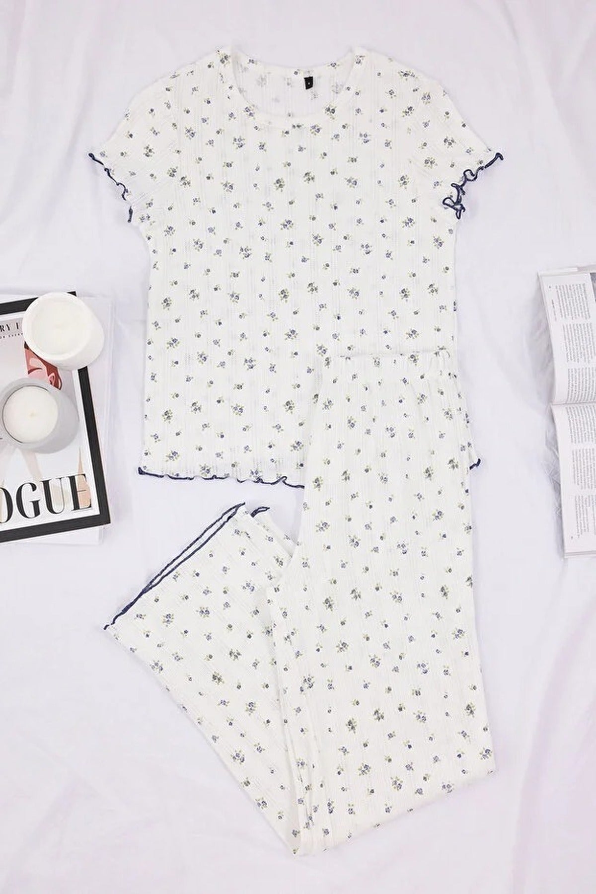 2-Piece 100% Cotton Baby Overlock Ribbed Knit Pajama Set