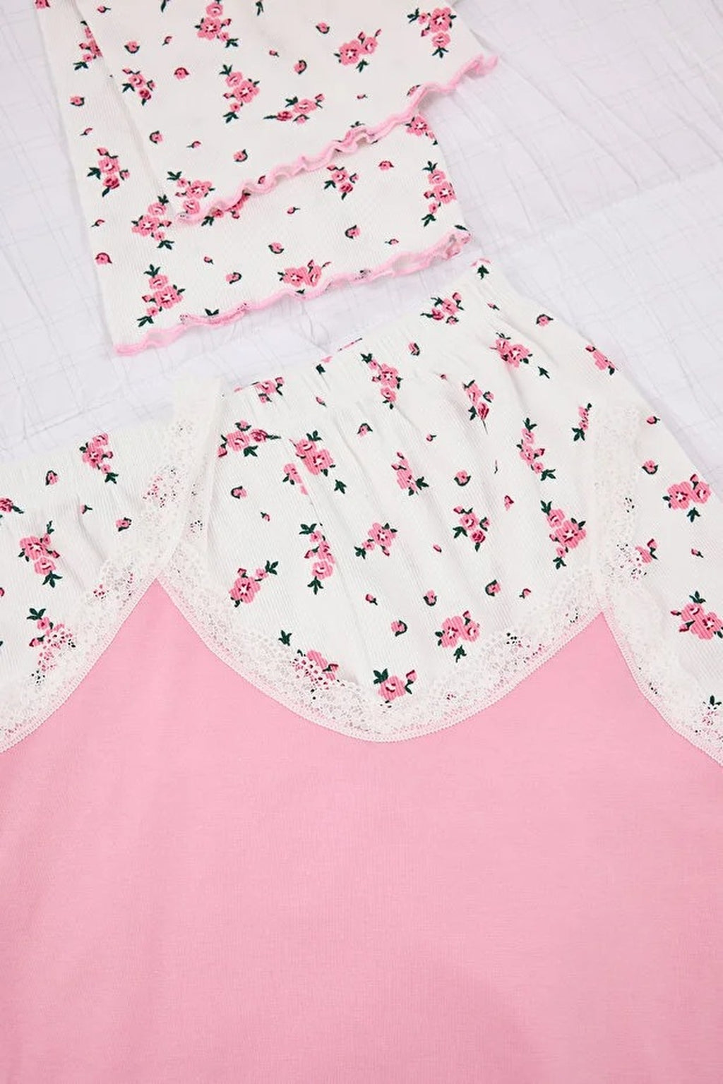 3-Piece Cotton Floral Lace Detail Knitted Pajama Set