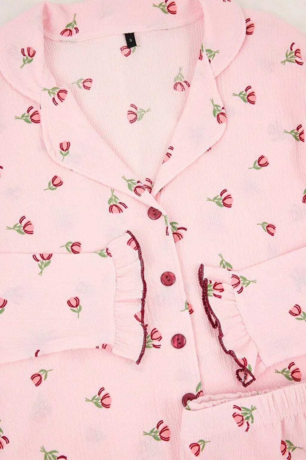 2-Piece Floral Ruffle and Baby Overlock Knitted Pajama Set