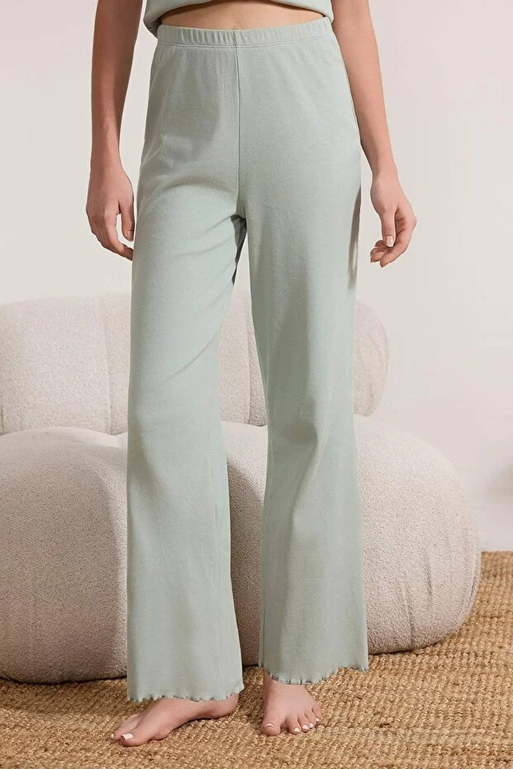 2-Piece 100% Cotton Overlock Ribbed Cardigan Knitted Pajama Set