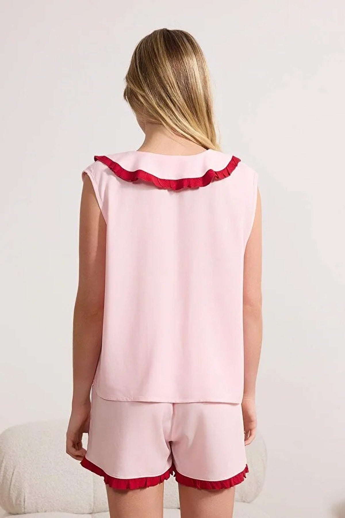 2-Piece Ruffled Viscose Woven Pajama Set