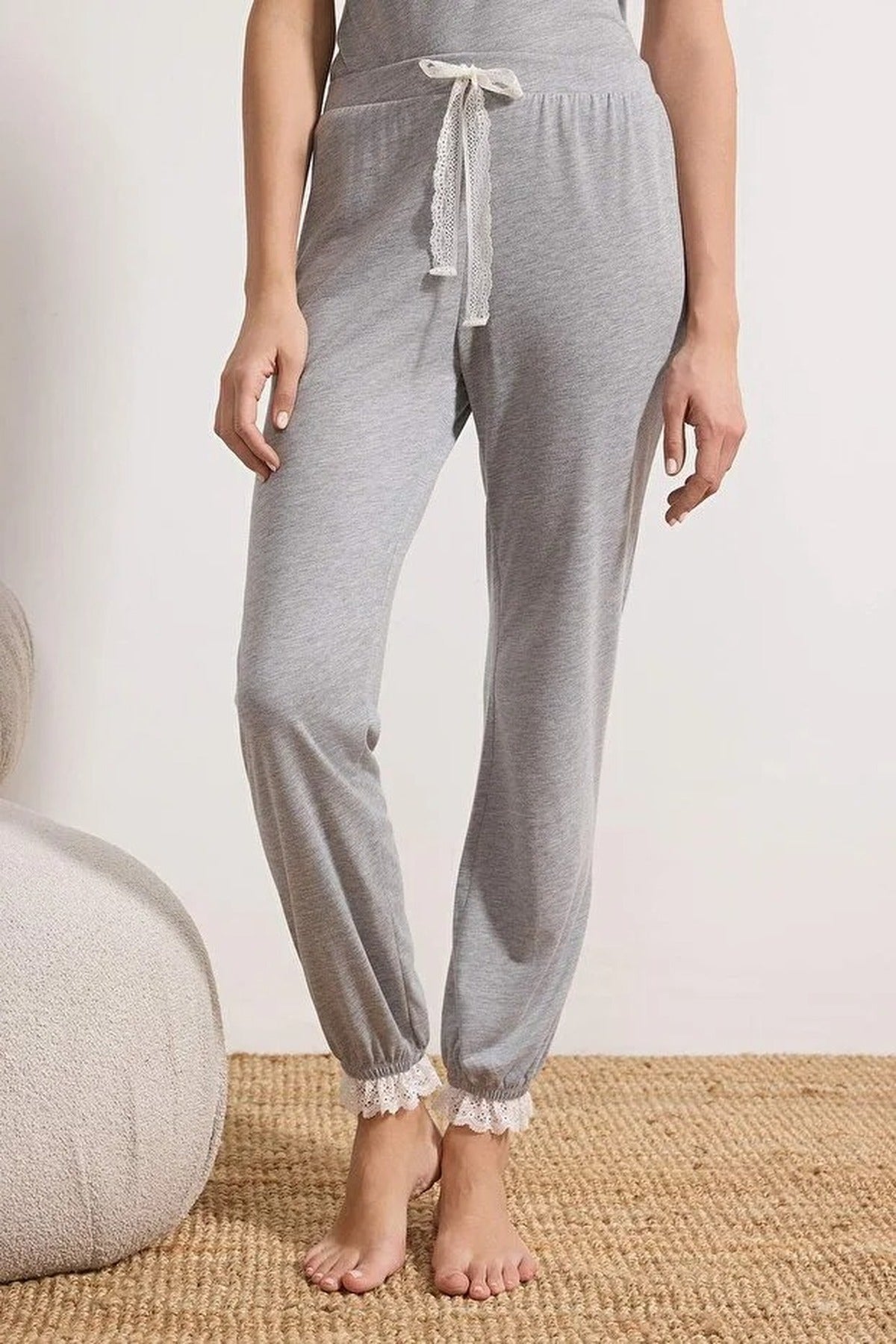 2-Piece Cotton Knitted Pajama Set with Lace and Back Detail