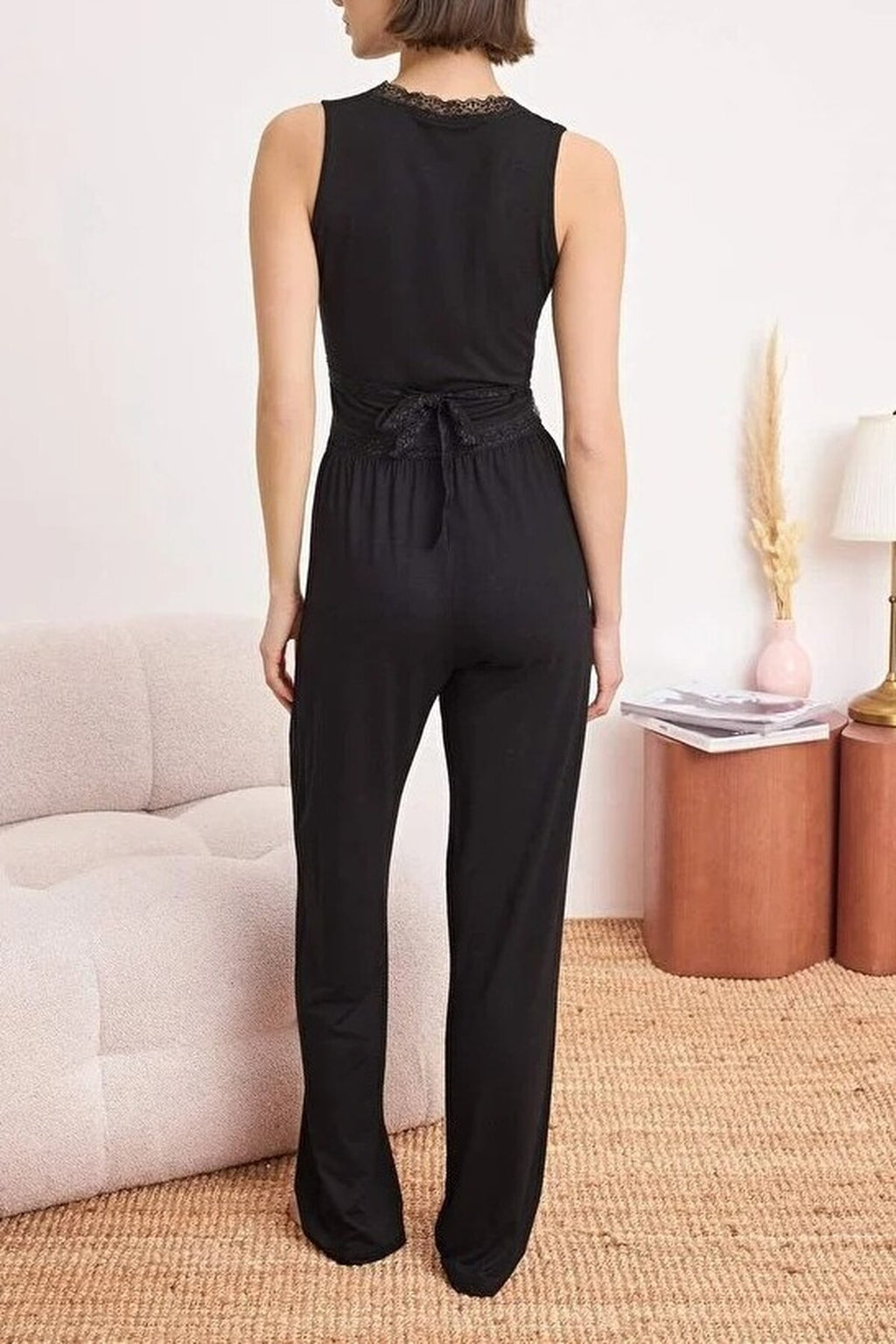 2-Piece Wrap-Around Viscose Knit Pajama Set with Lace Details