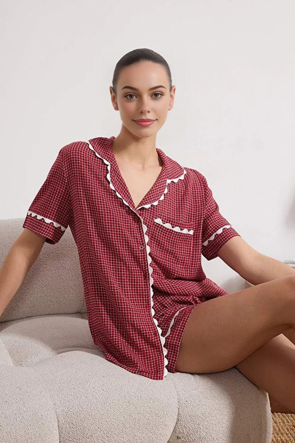 2-Piece Viscose Woven Pajama Set with Stripe Detail