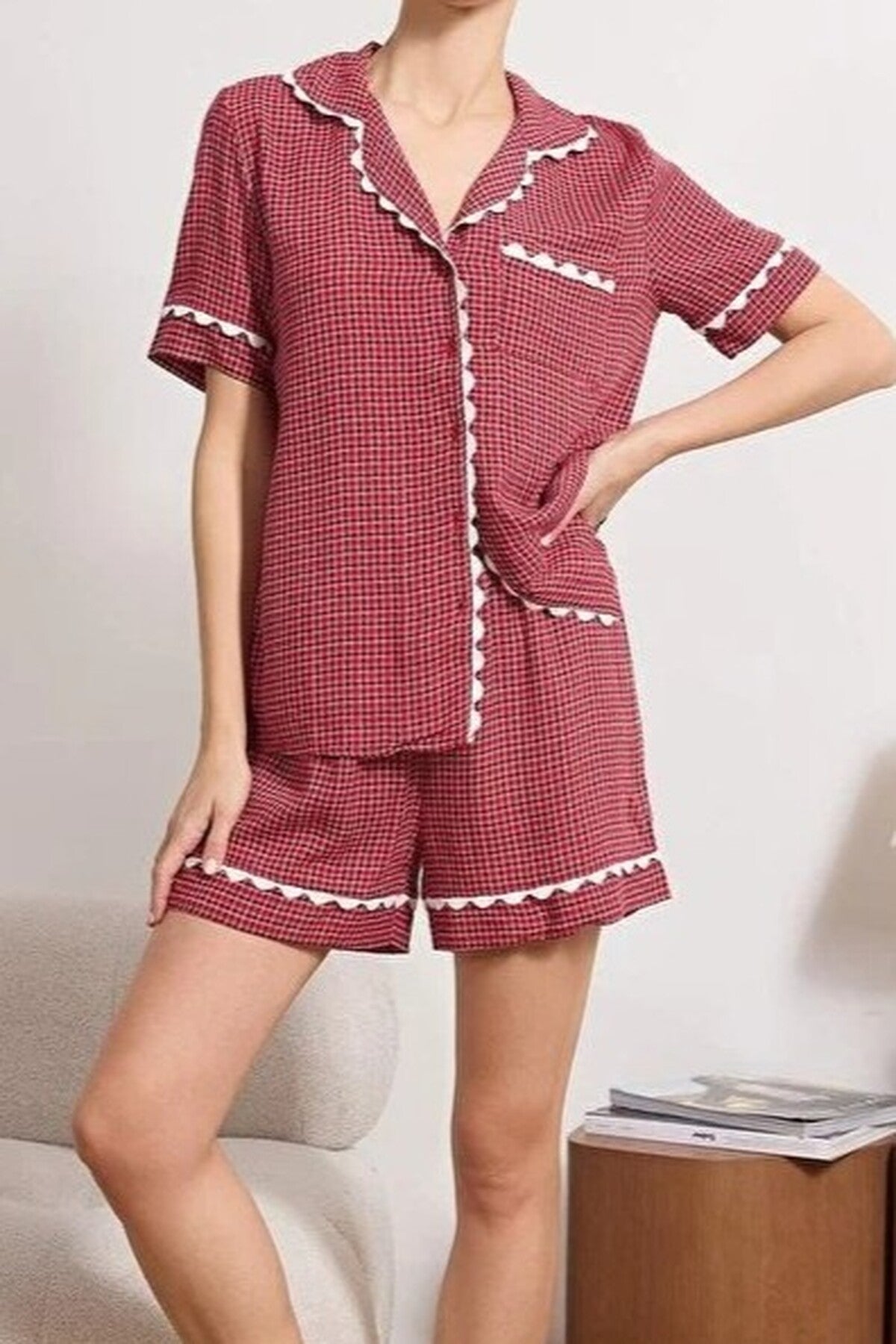 2-Piece Viscose Woven Pajama Set with Stripe Detail
