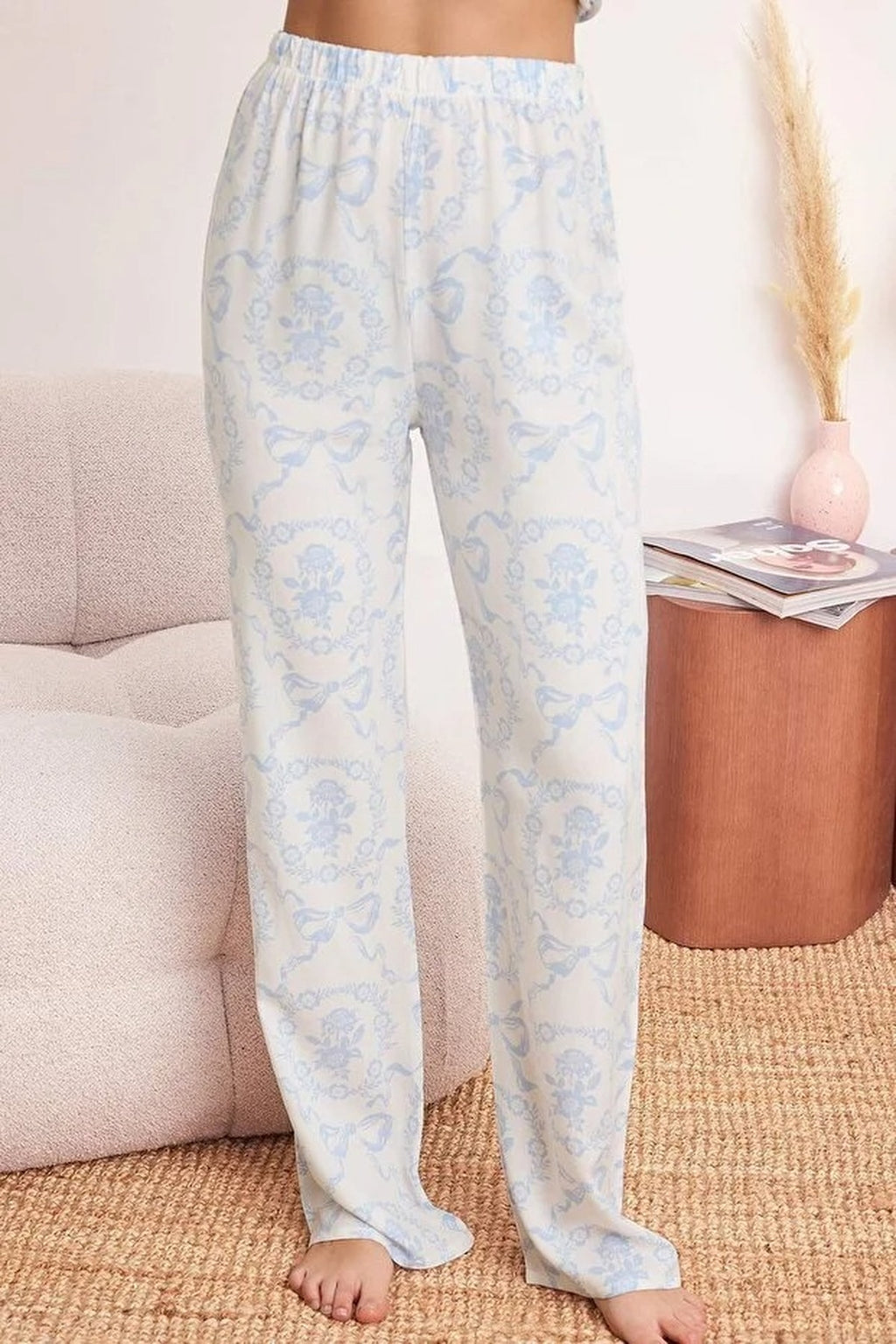 2-Piece Floral Ruffle Detail Viscose Woven Pajama Set