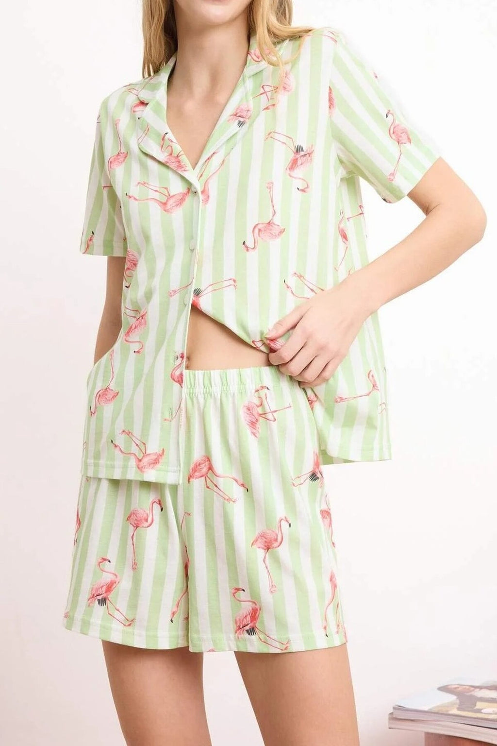 2-Piece 100% Cotton Flamingo Knitted Pajama Set