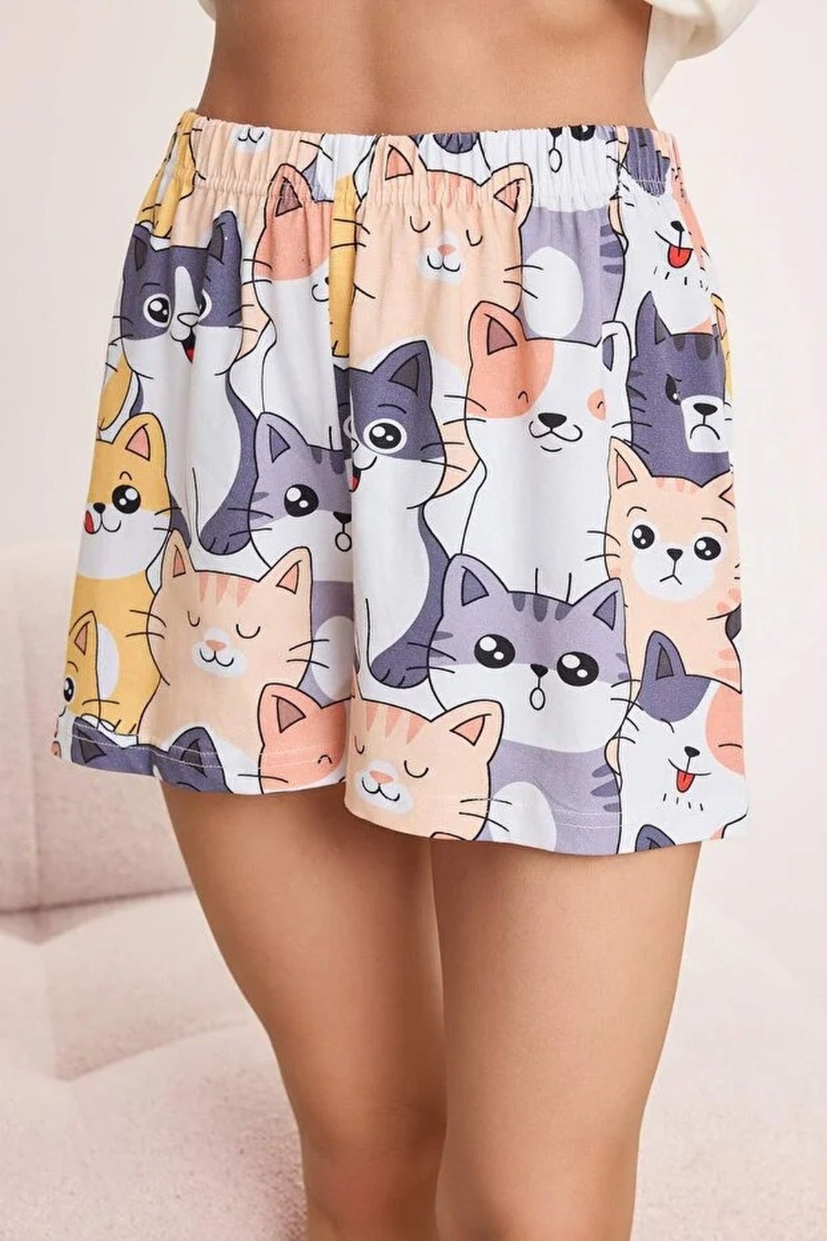 2-Piece Cat Pattern Cotton Lycra Soft Knit Pajama Set