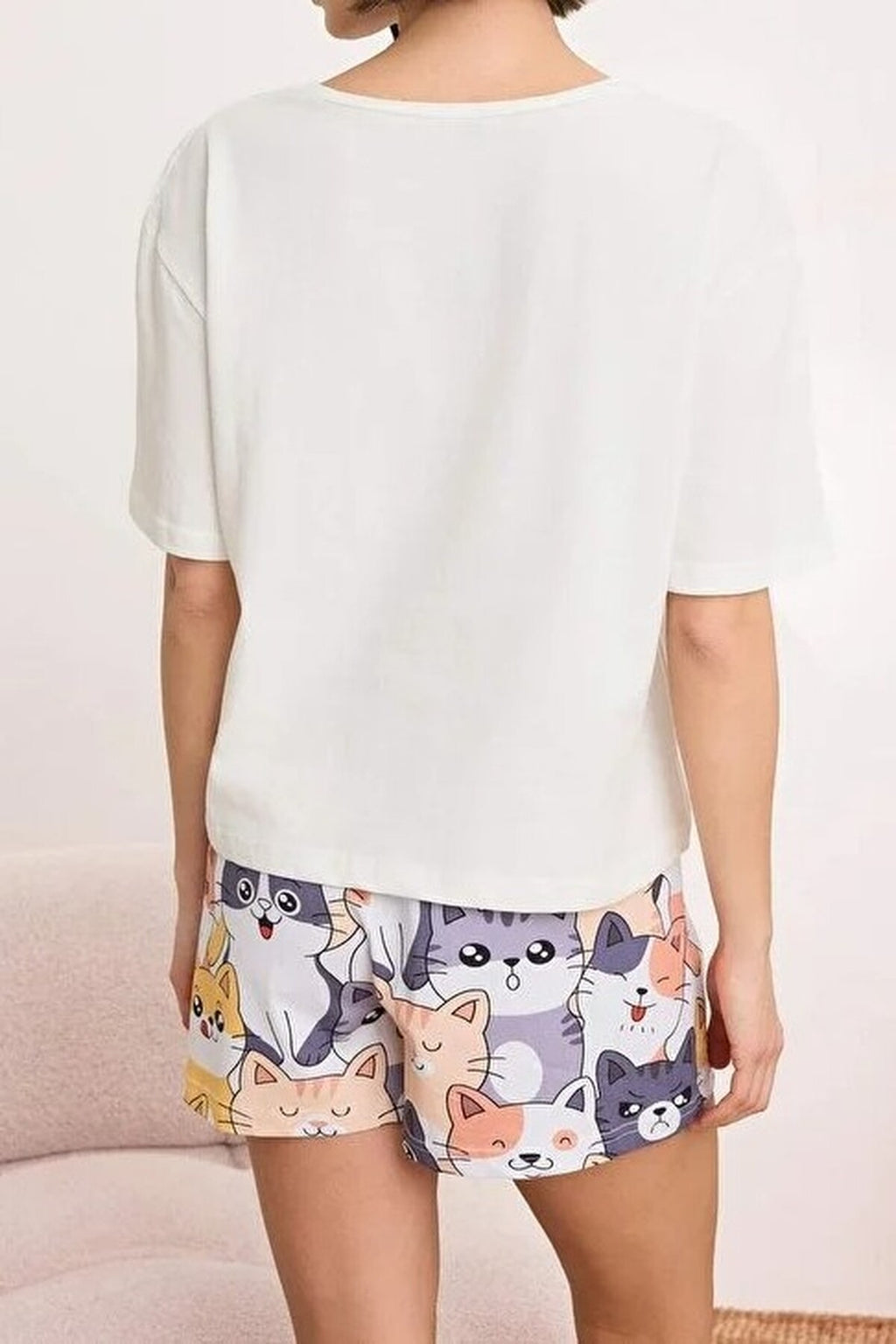 2-Piece Cat Pattern Cotton Lycra Soft Knit Pajama Set