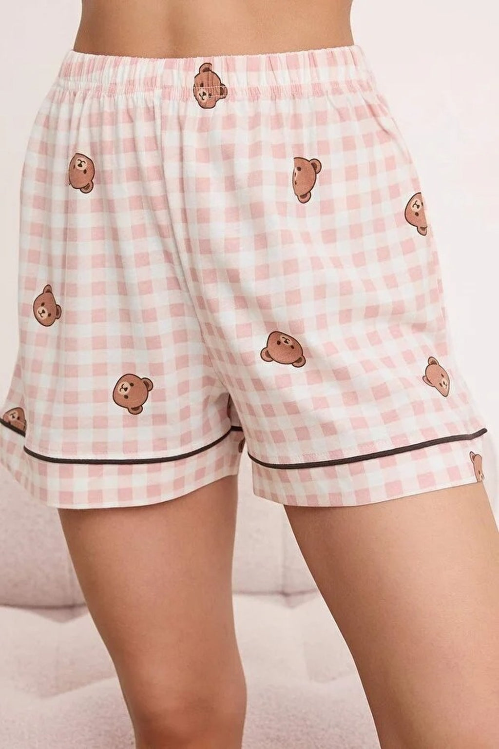100% Cotton Plaid Checkered Teddy Bear Patterned Knitted Pajama Set