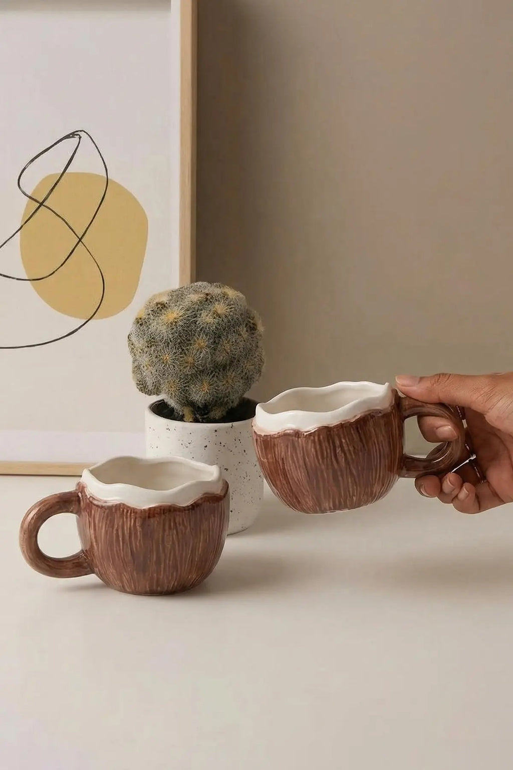 2-Piece Ceramic Coconut Design Mug Set 100 ml