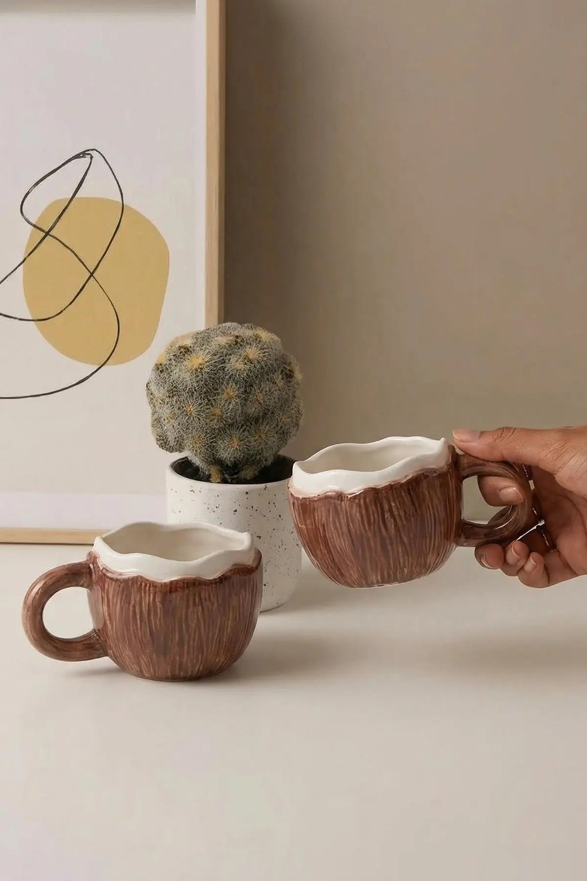 2-Piece Ceramic Coconut Design Mug Set 100 ml