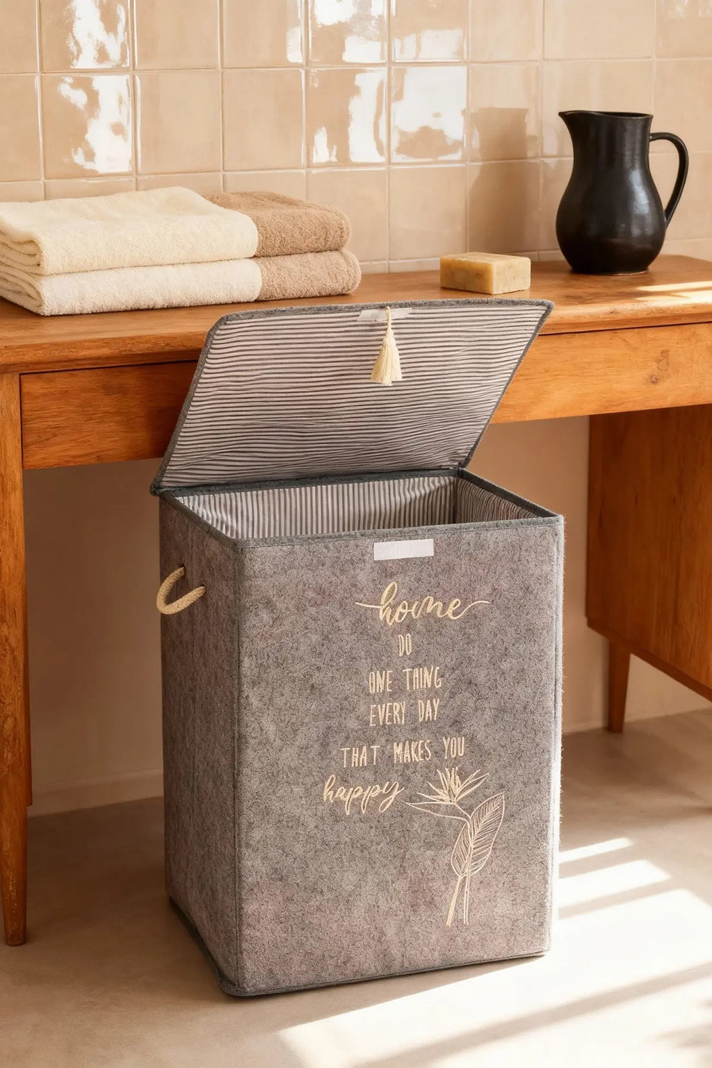Felt Lidded Laundry Basket 55x41x30 Cm