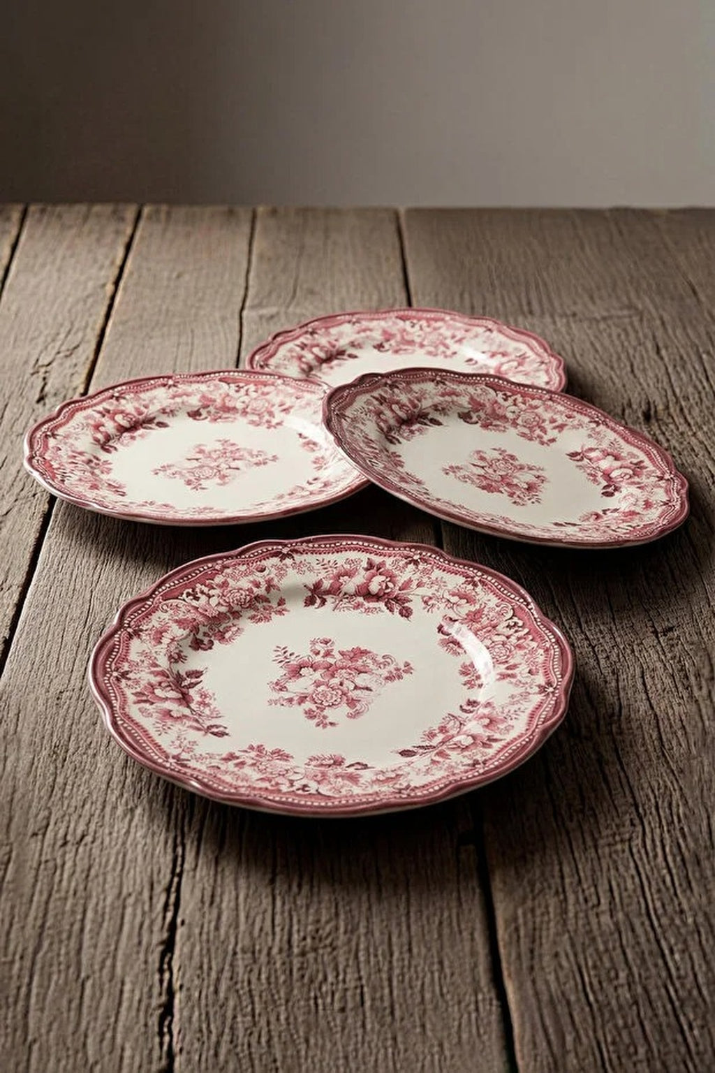 4-Piece Vintage Floral Pattern Porcelain Dessert Plate Set 21x21cm