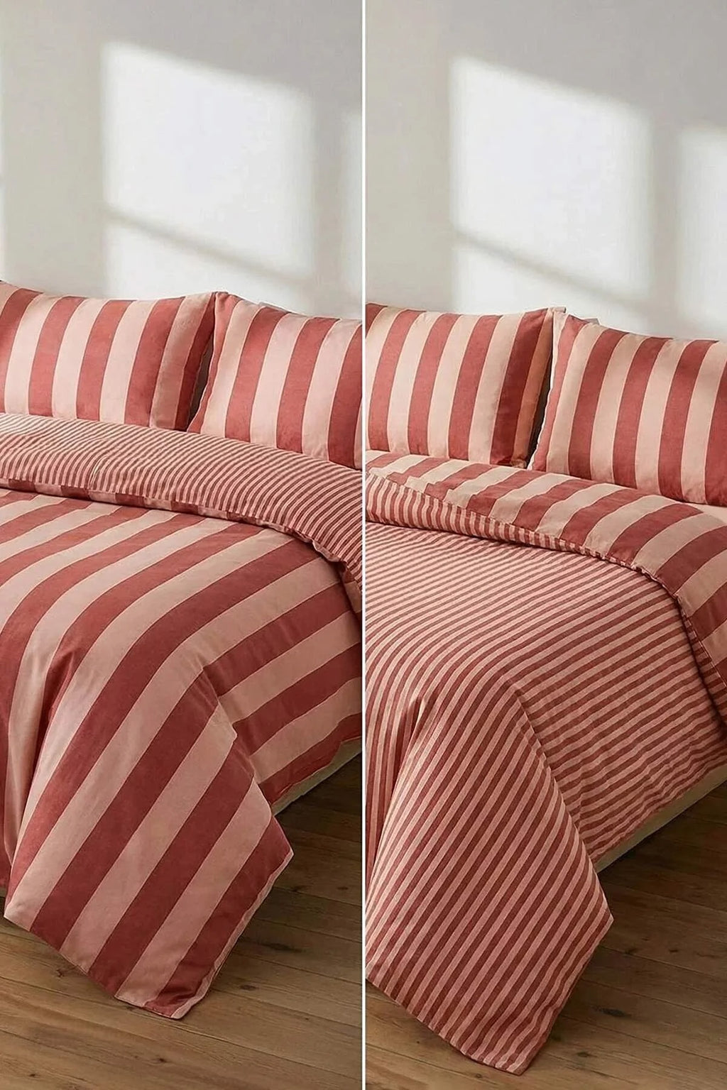 Double Easy Iron Striped Fitted Sheet Duvet Cover Set 200x220cm