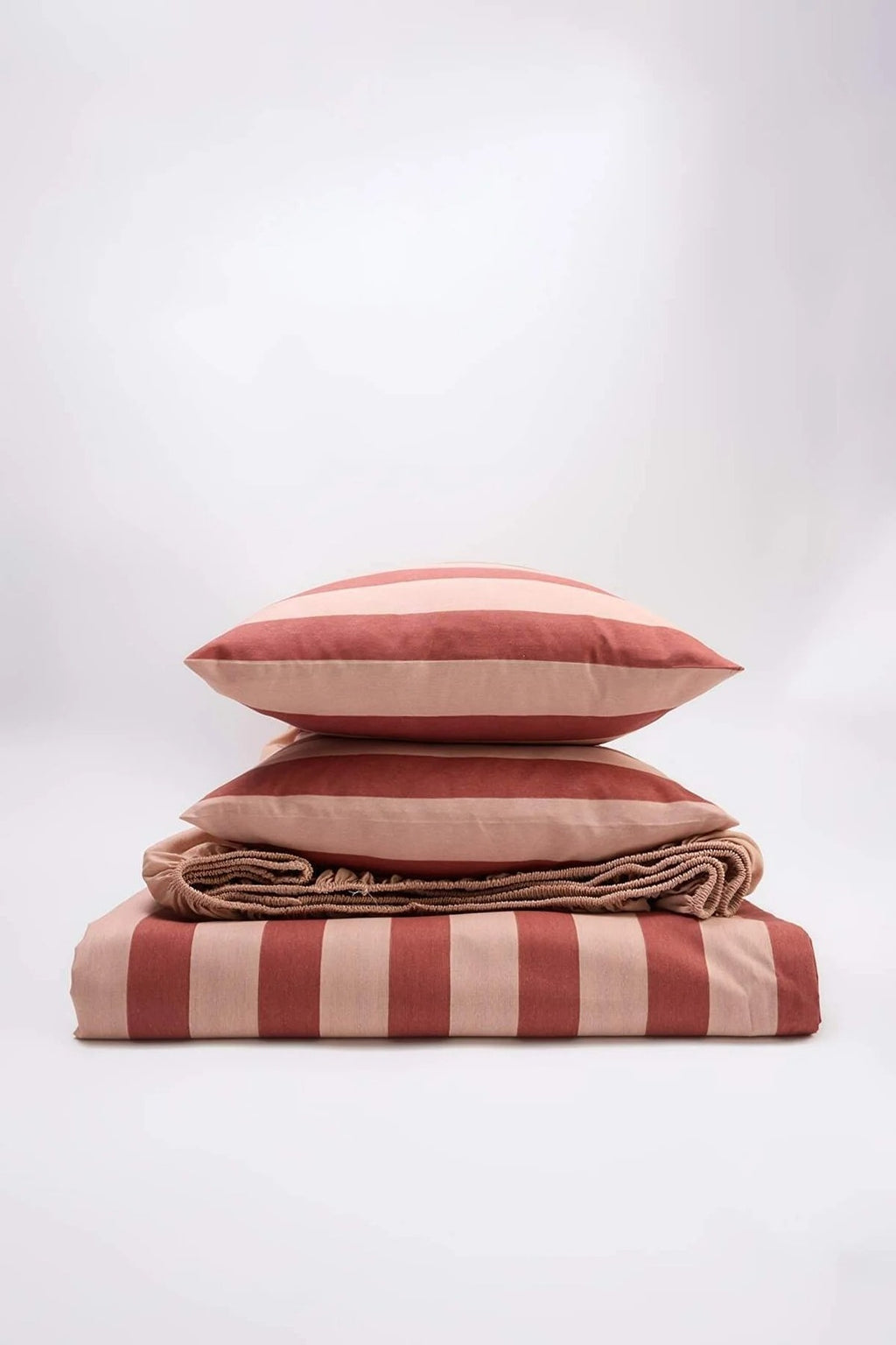 Double Easy Iron Striped Fitted Sheet Duvet Cover Set 200x220cm