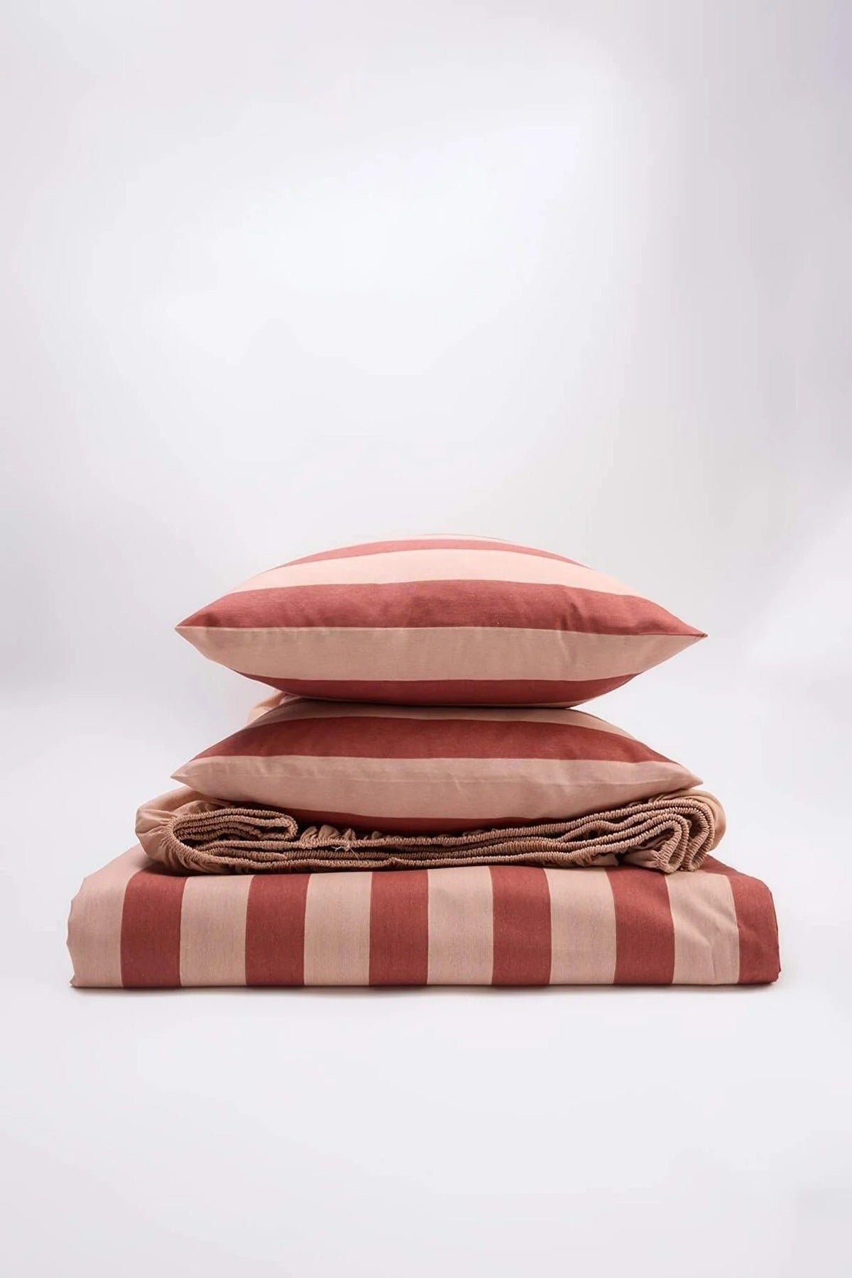 Double Easy Iron Striped Fitted Sheet Duvet Cover Set 200x220cm