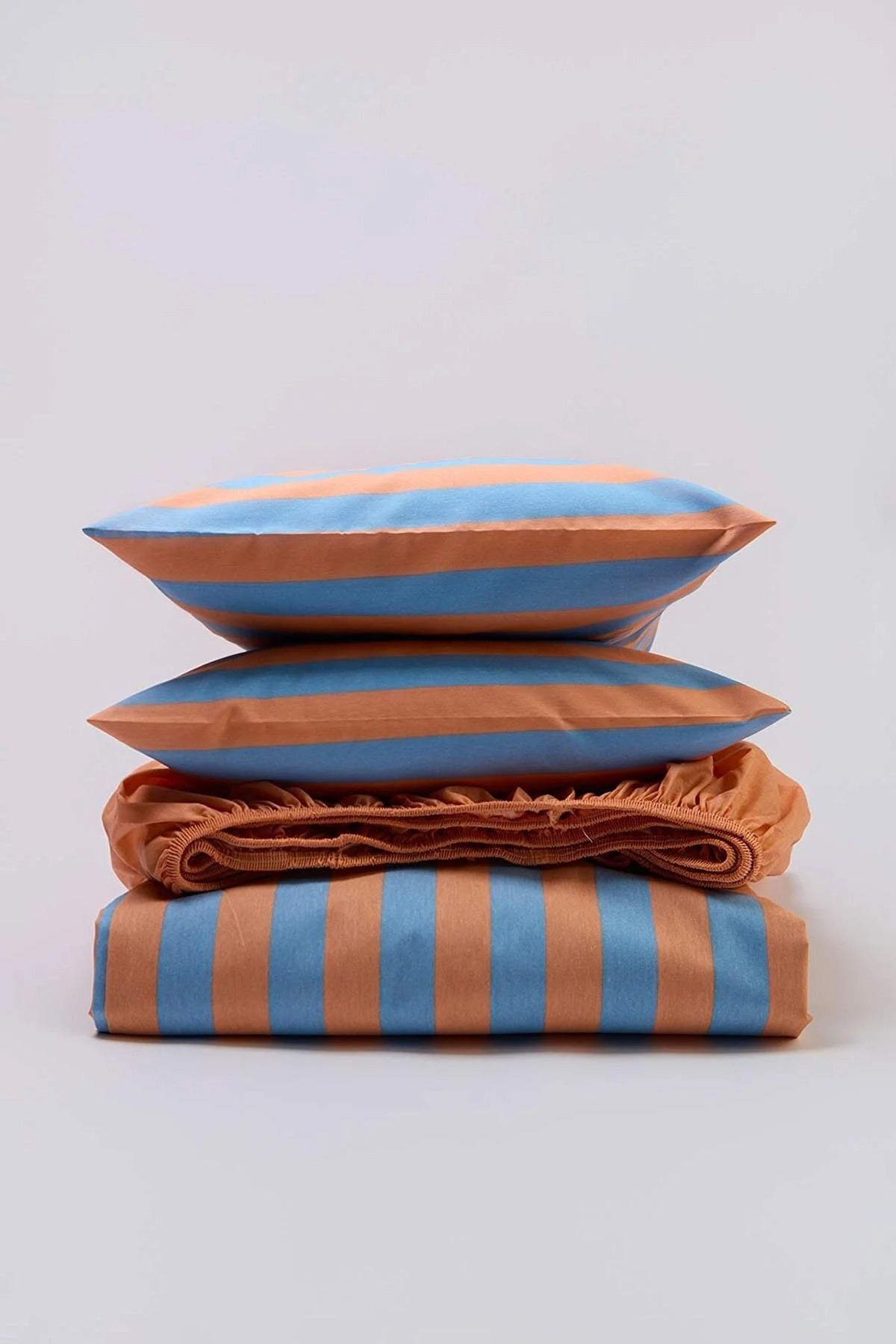 Double Easy Iron Striped Fitted Sheet Duvet Cover Set 200x220cm