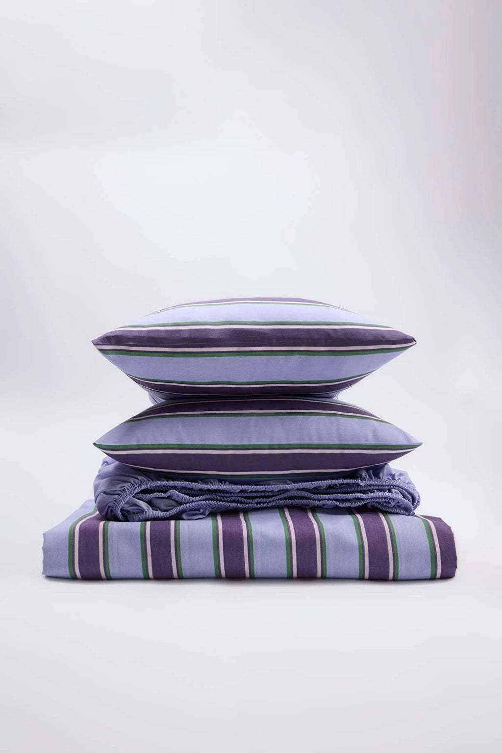 Double Easy Iron Striped Fitted Sheet Duvet Cover Set 200x220cm