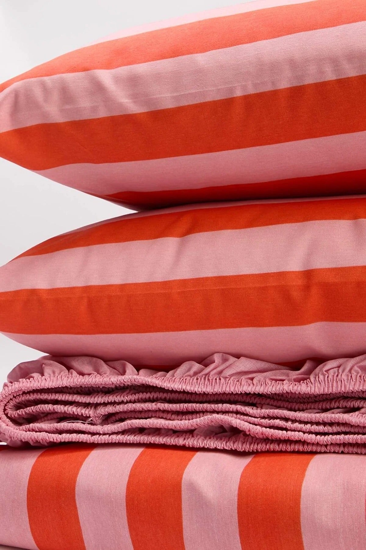 Double Easy Iron Striped Fitted Sheet Duvet Cover Set 200x220cm
