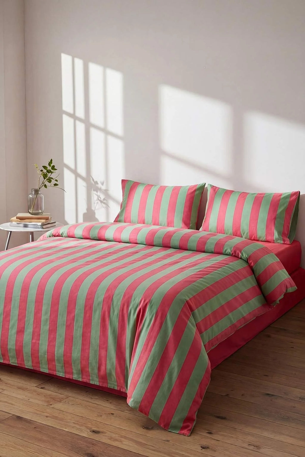 Double Easy Iron Striped Fitted Sheet Duvet Cover Set 200x220cm