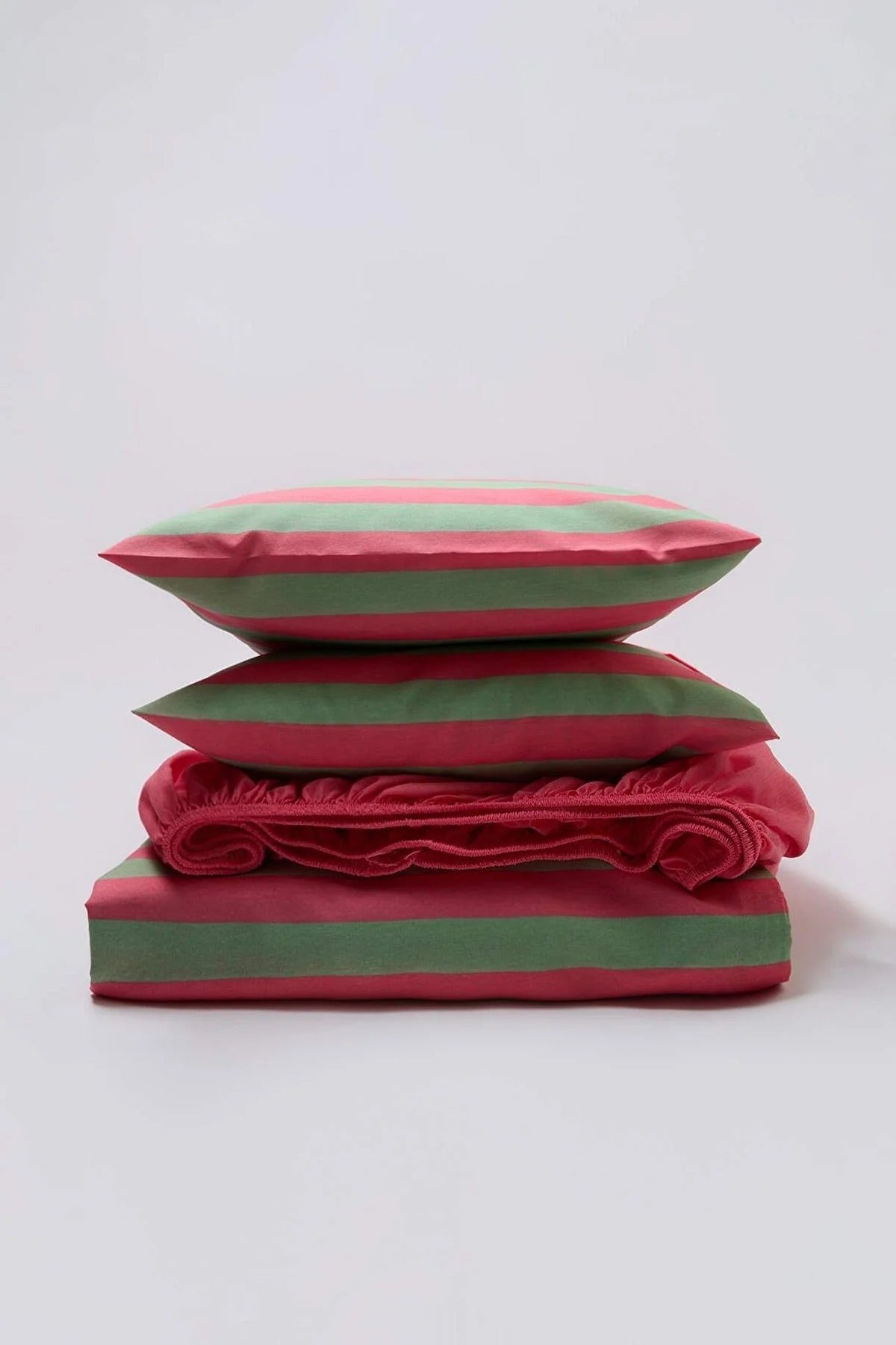 Double Easy Iron Striped Fitted Sheet Duvet Cover Set 200x220cm