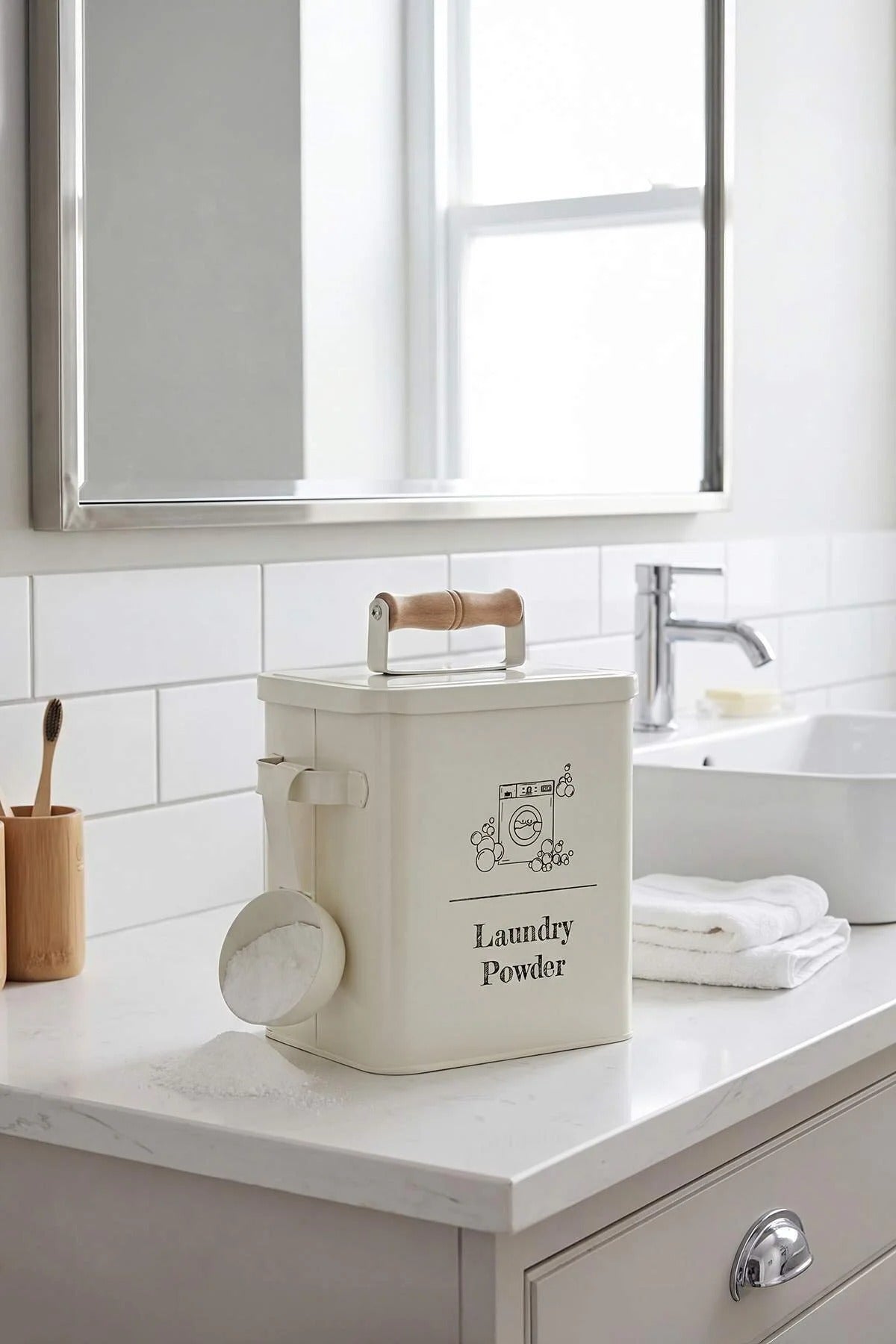 Wooden Lid Metal Bathroom Organiser