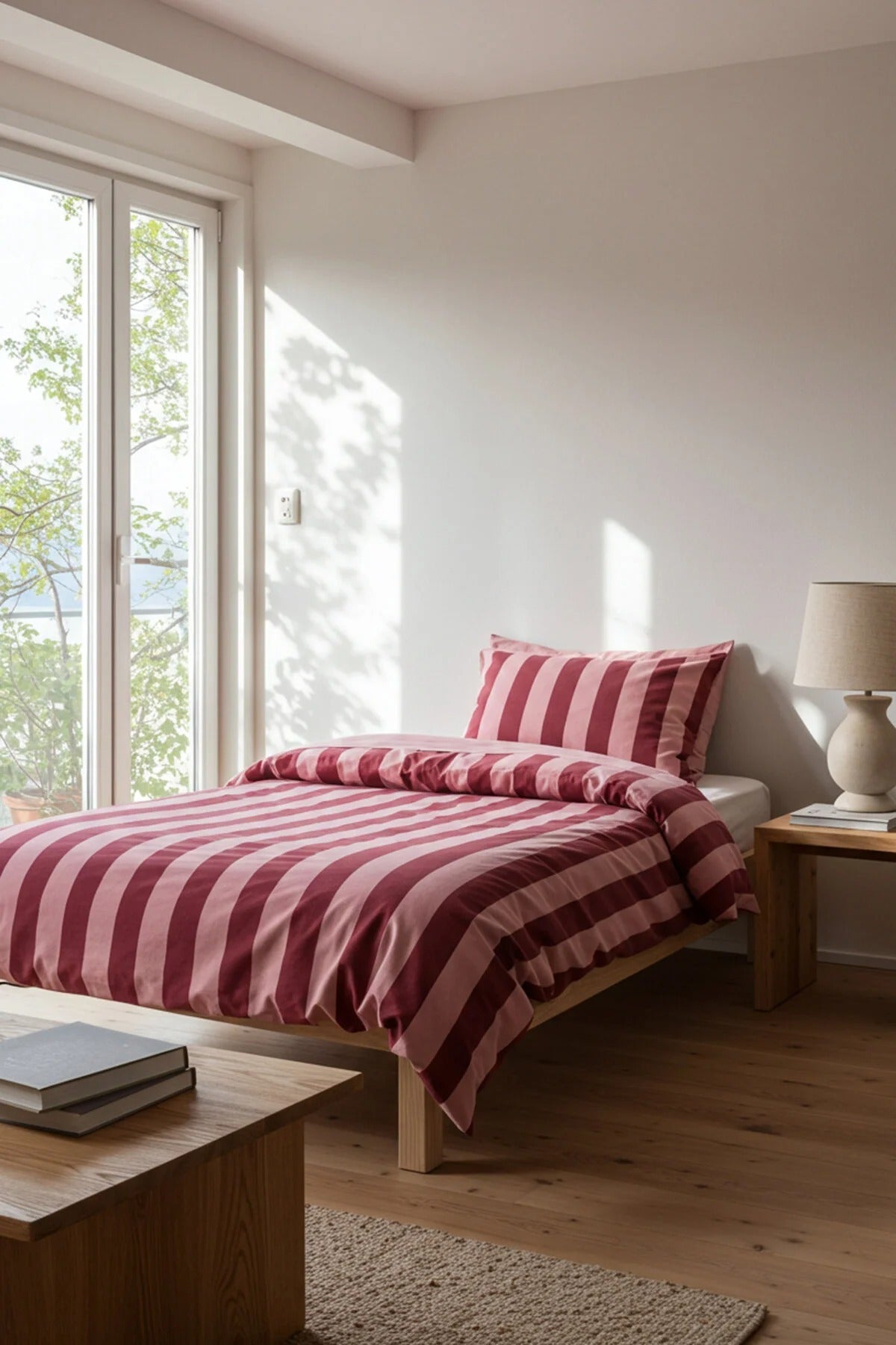 Single Easy Iron Striped Duvet Cover Set 160x220cm