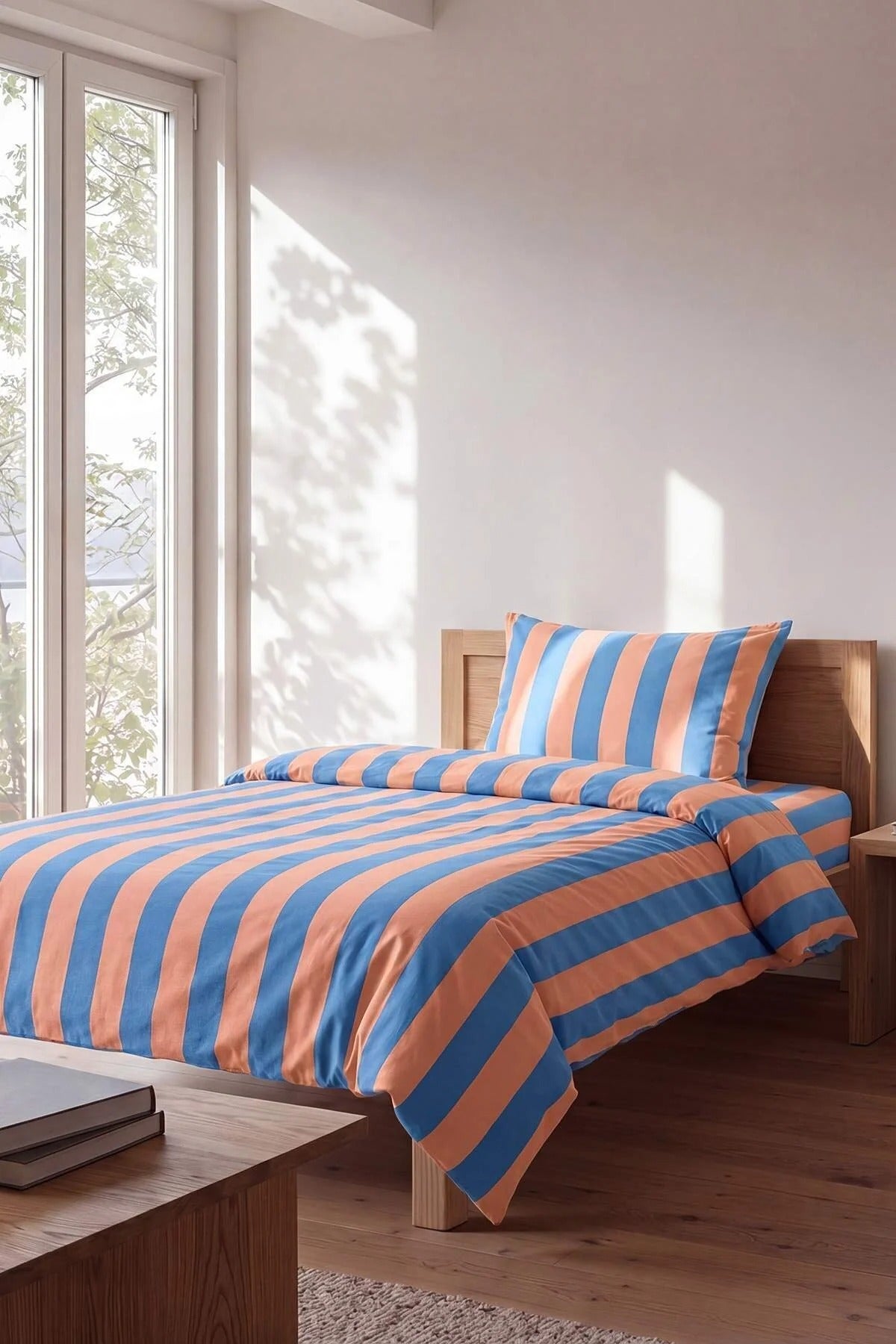 Single Easy Iron Striped Duvet Cover Set 160x220cm
