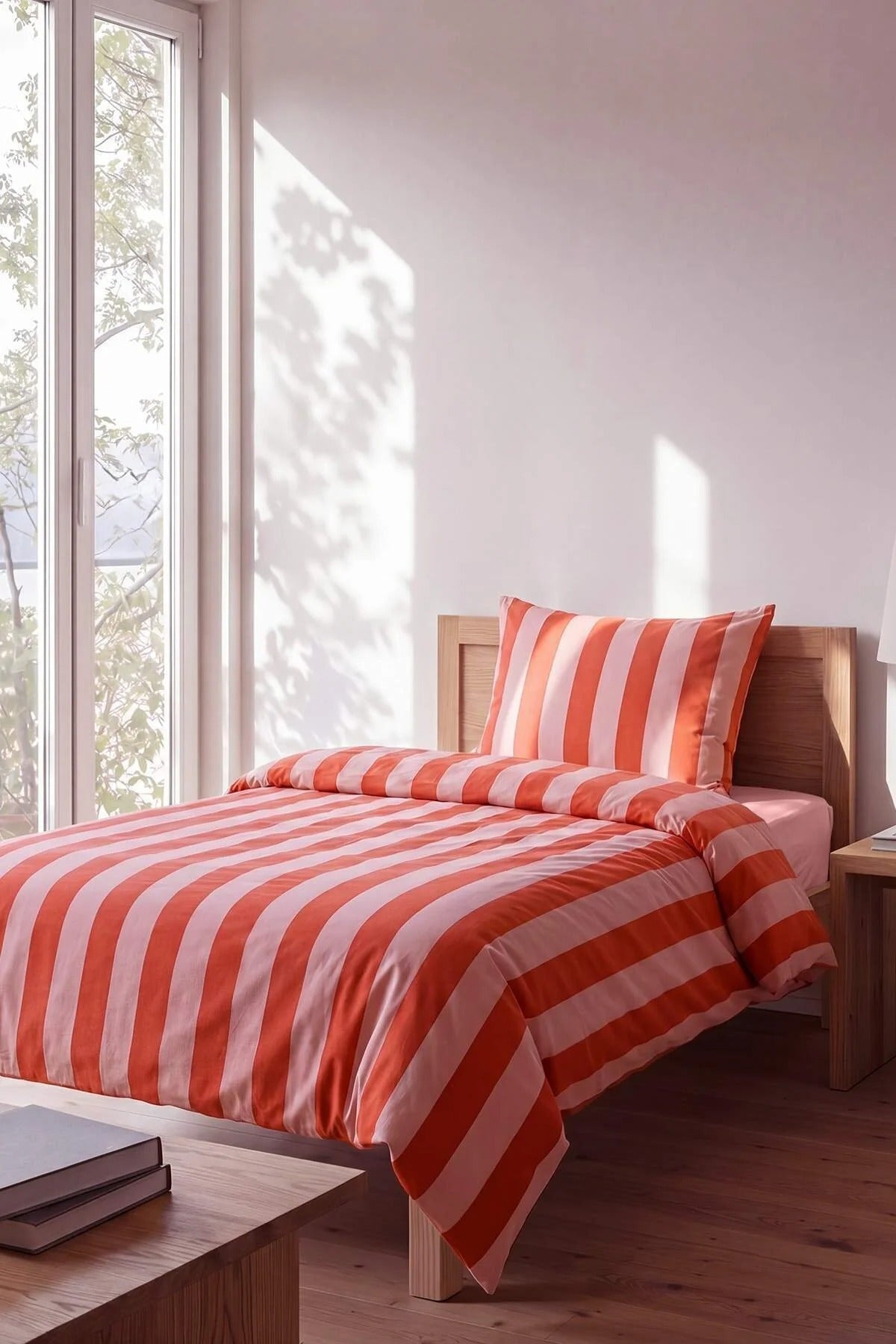 Single Easy Iron Striped Duvet Cover Set 160x220cm