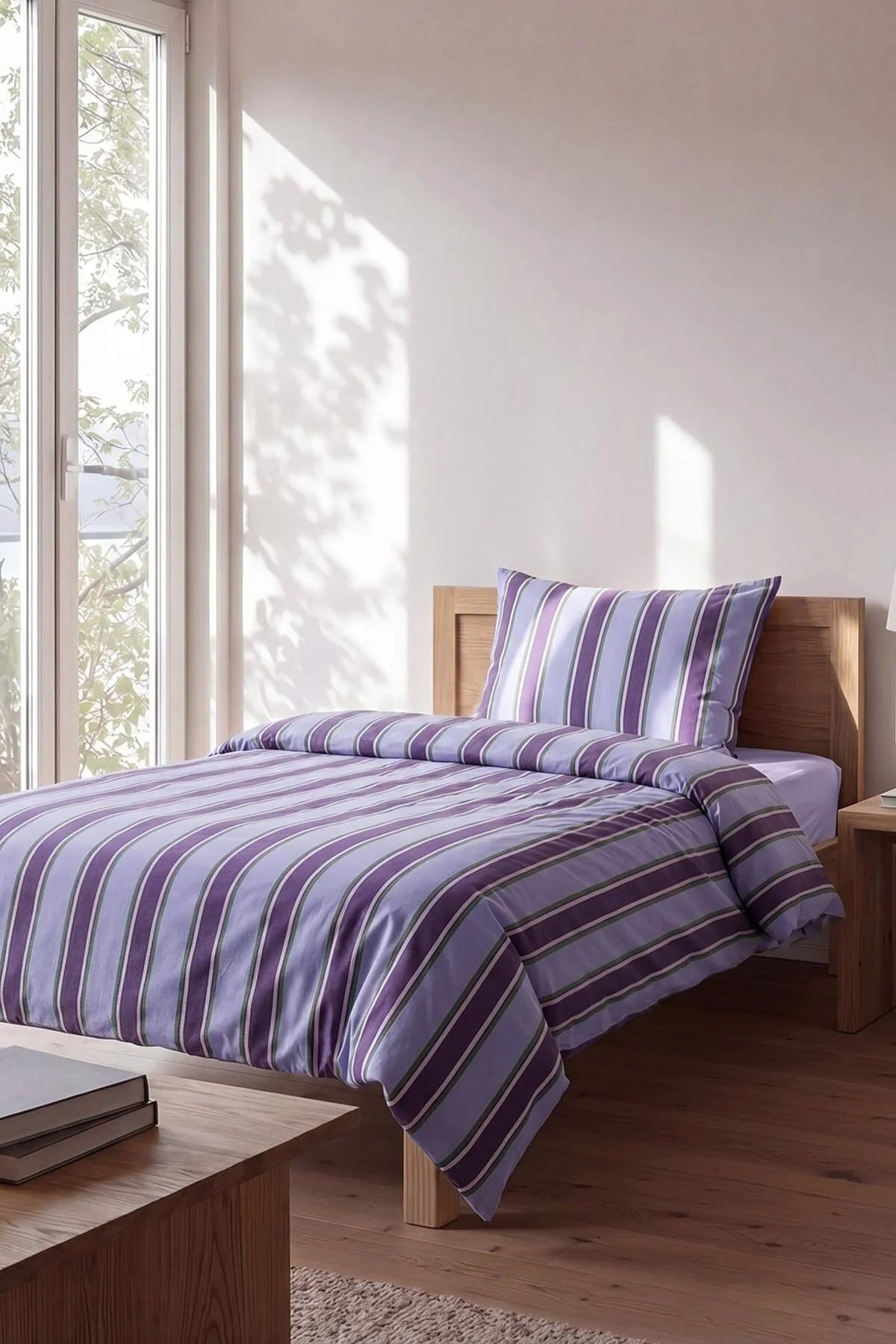 Single Easy Iron Striped Duvet Cover Set 160x220cm
