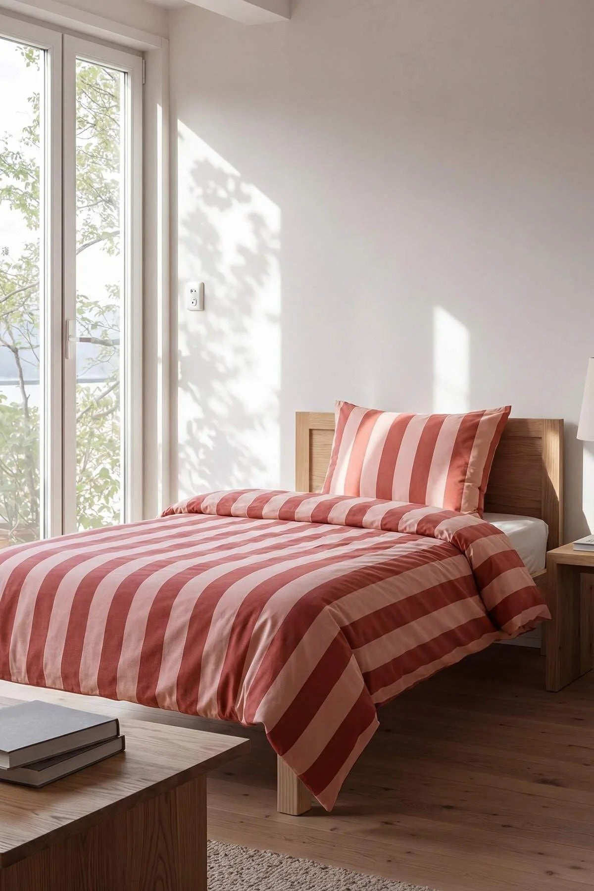 Single Easy Iron Striped Duvet Cover Set 160x220cm