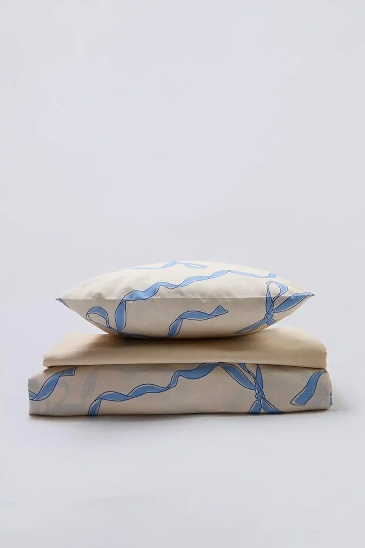 Single Bow Detail Duvet Cover Set with Flat Sheet 160x220cm