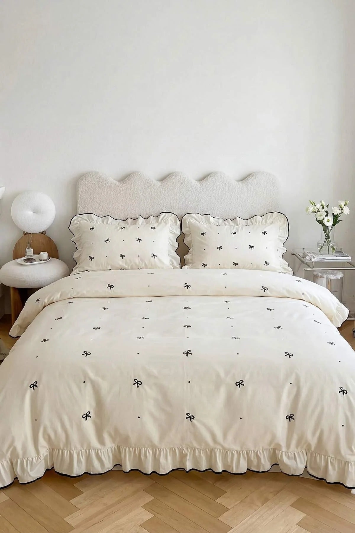Double Frill Bow Print Duvet Cover Set 200x220cm