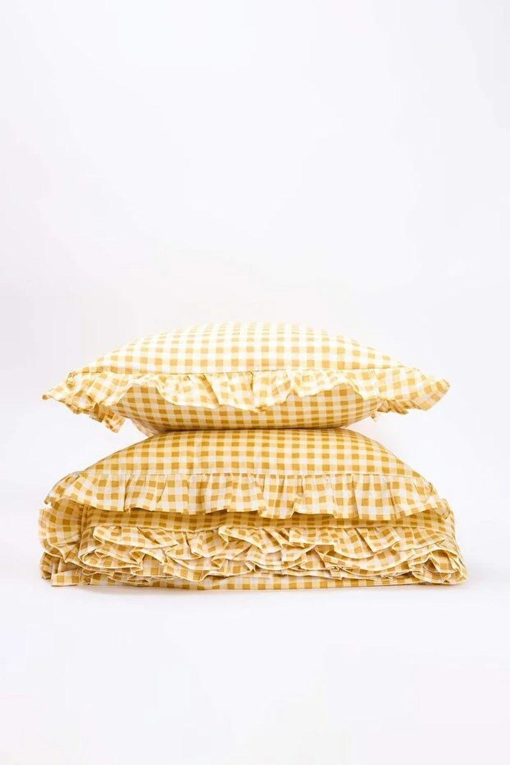 Double Duvet Cover Set with Ruffle Detail and Gingham Pattern 200x220cm (Without Sheet)