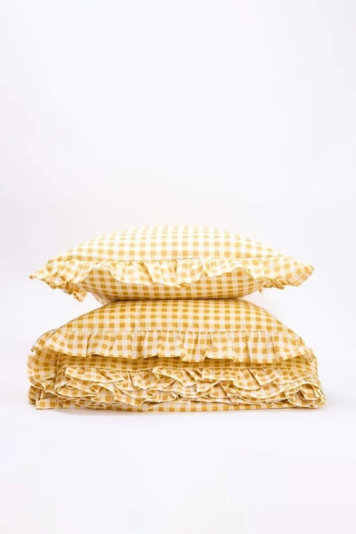 Double Duvet Cover Set with Ruffle Detail and Gingham Pattern 200x220cm (Without Sheet)
