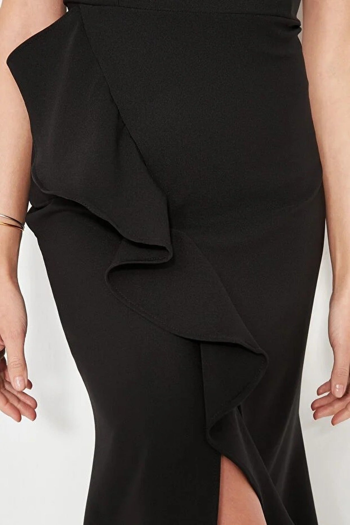 Ruffled Woven Evening Dress