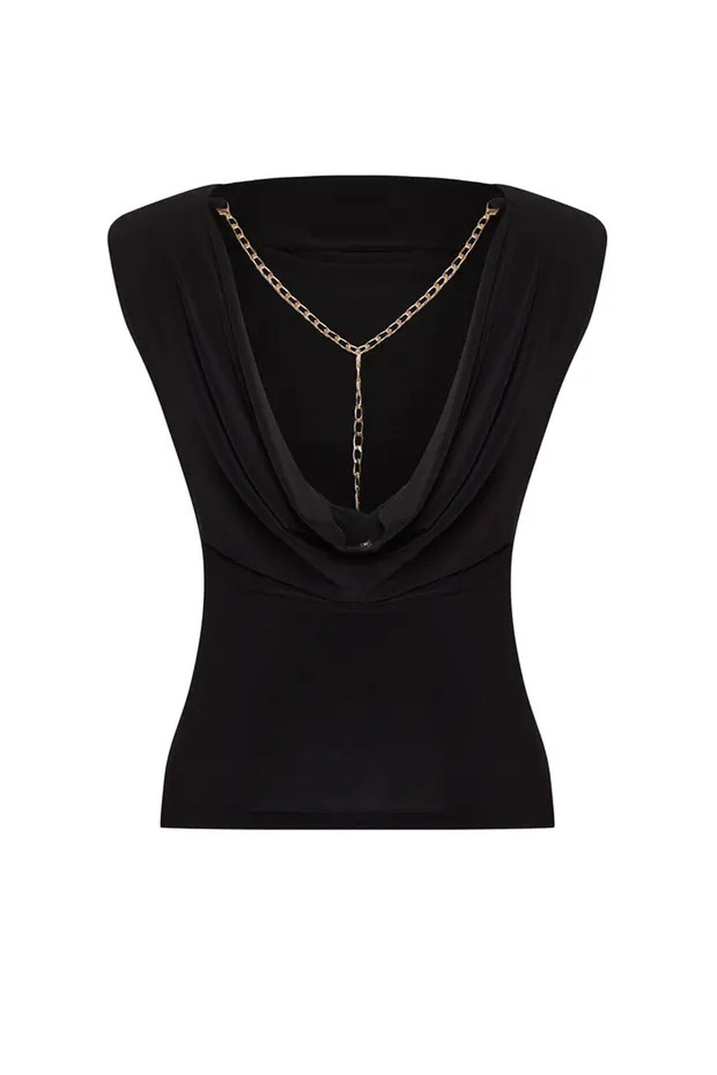 Back Detail Chain Accessory V-Neck Knitted Blouse