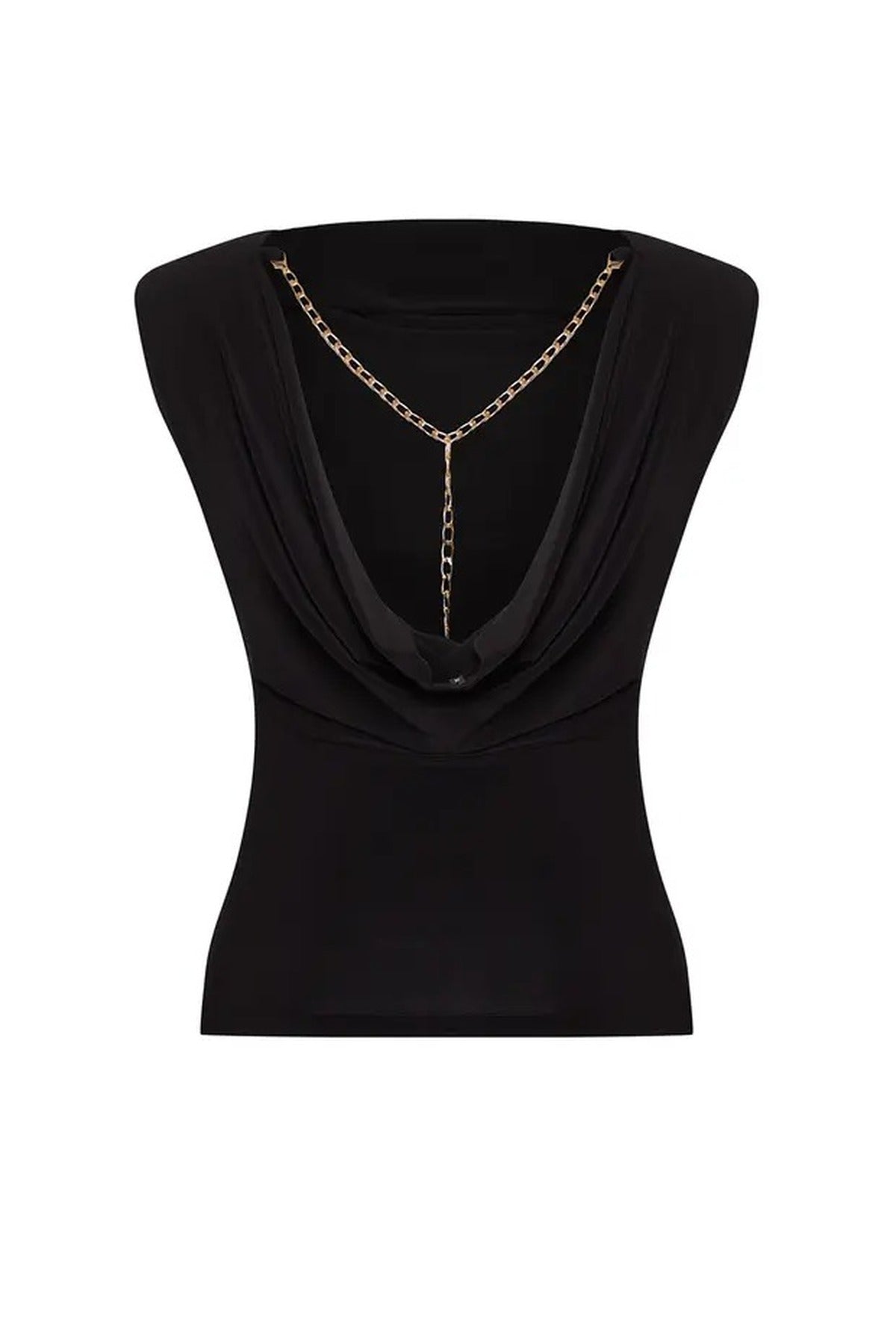 Back Detail Chain Accessory V-Neck Knitted Blouse
