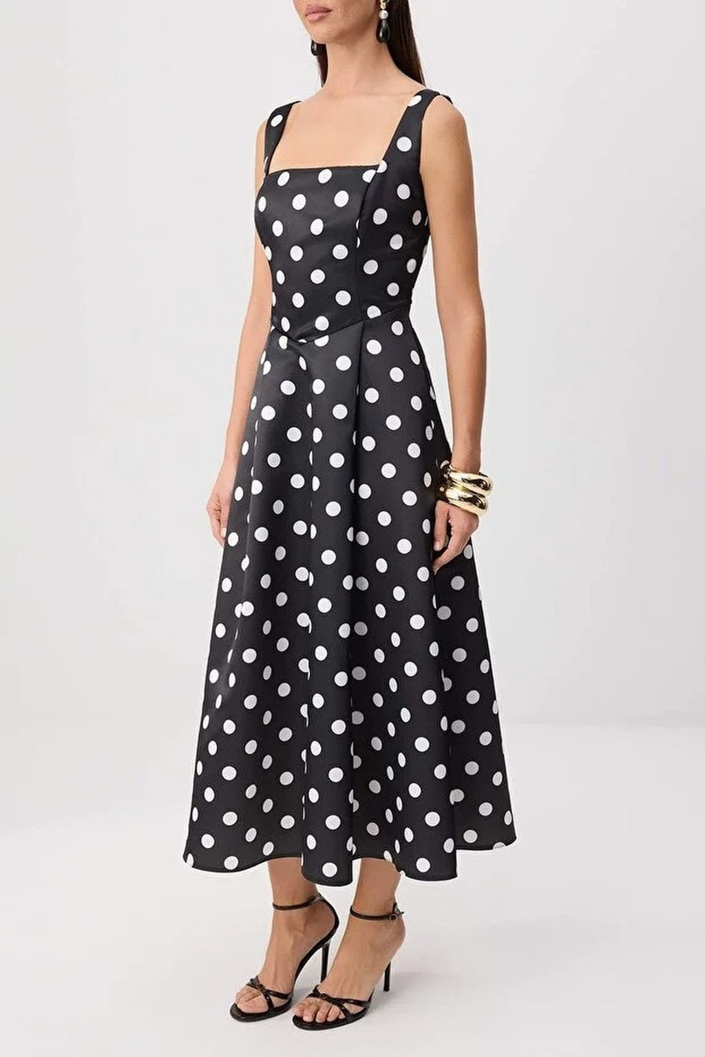 Square Neck Thick Strap A-Line Satin Maxi Dress