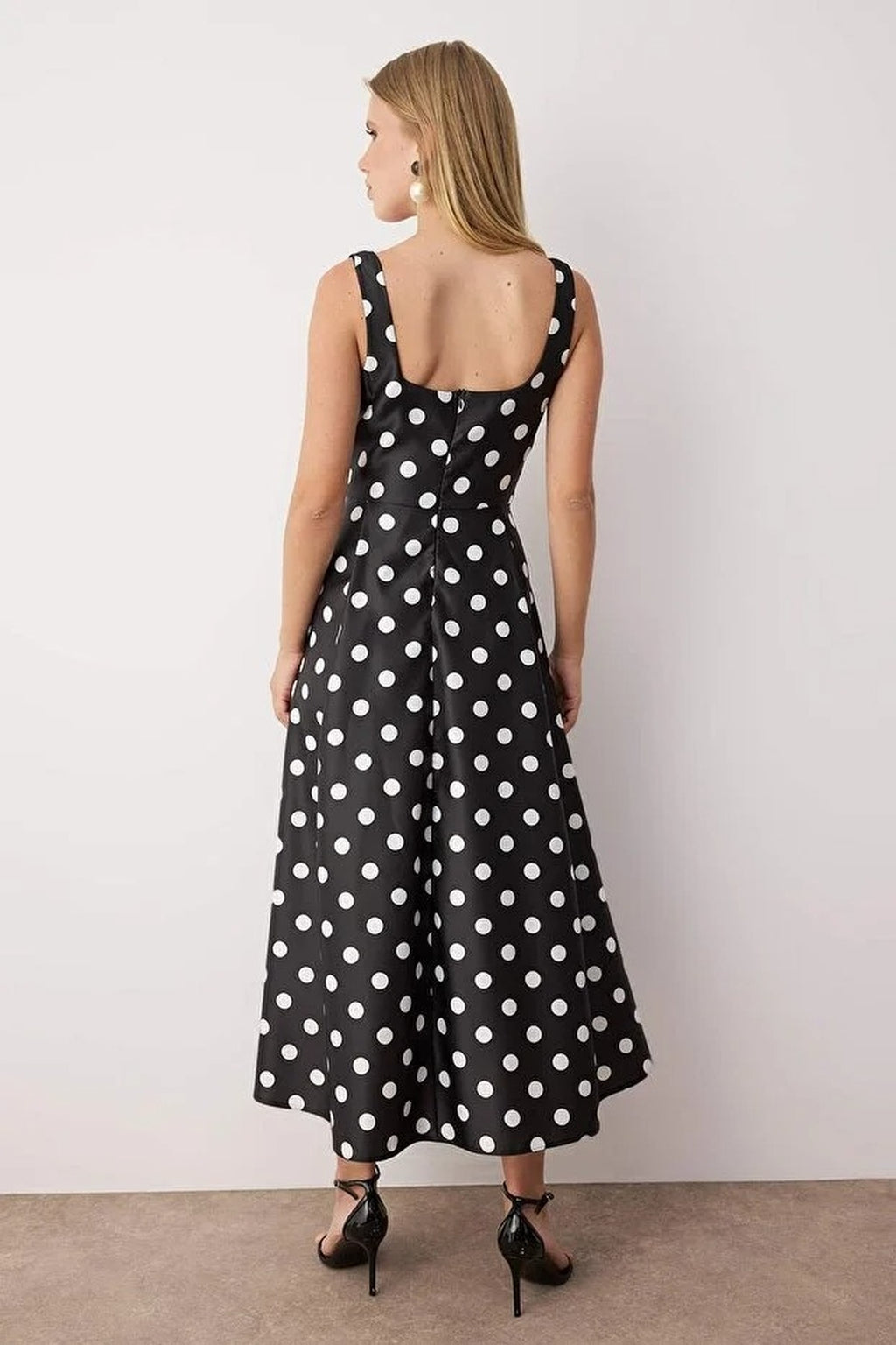 Square Neck Thick Strap A-Line Satin Maxi Dress