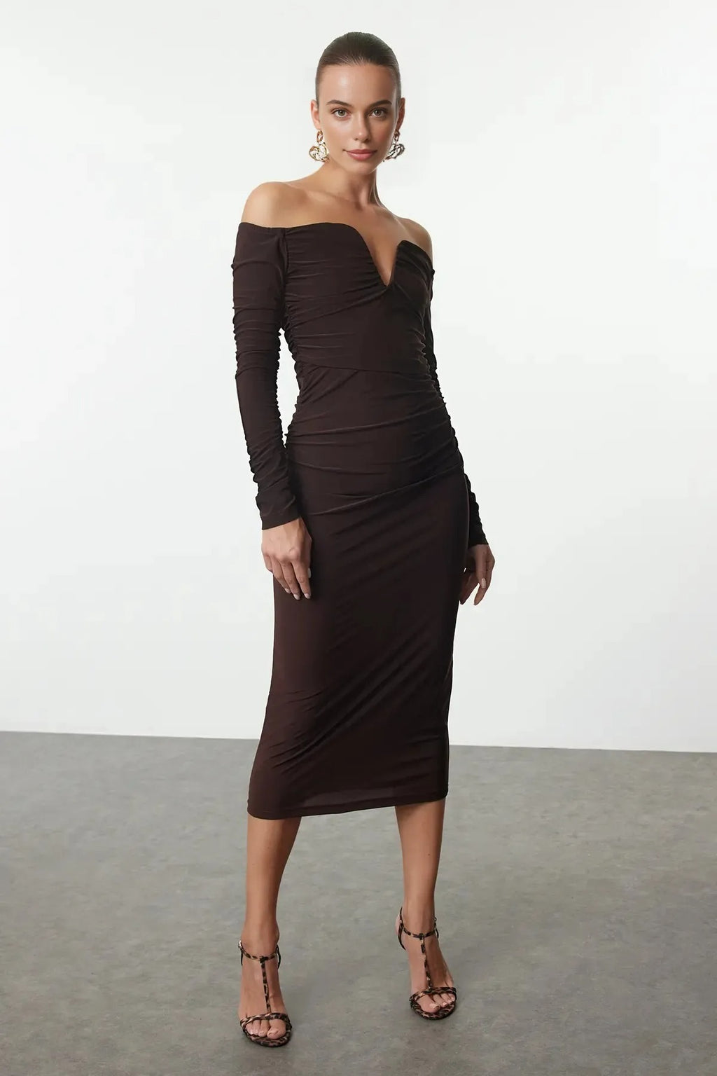 Fitted Carmen Neck Knitted Dress