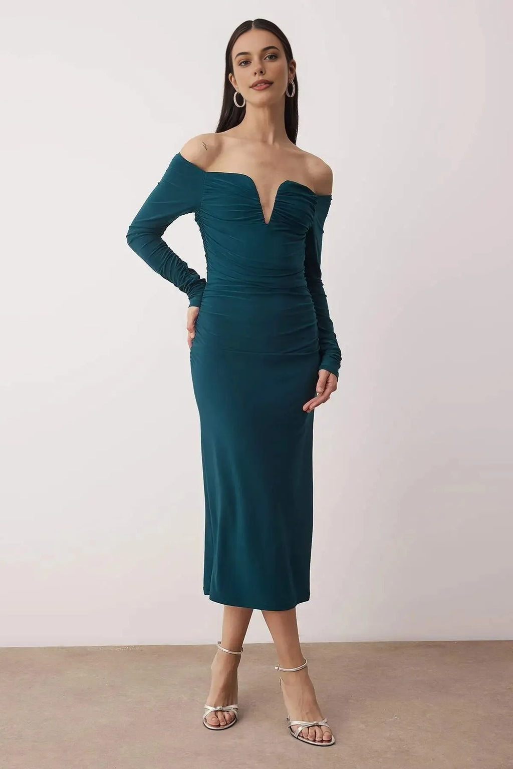 Fitted Carmen Neck Knitted Dress