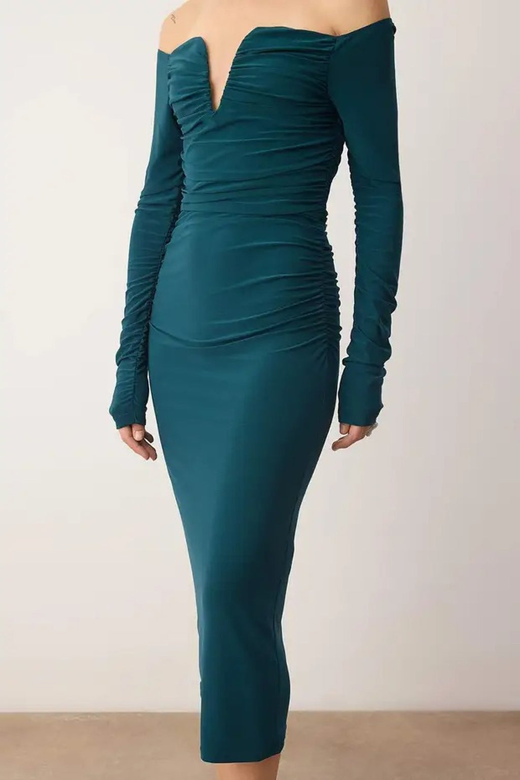Fitted Carmen Neck Knitted Dress
